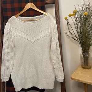 White Crochet Vintage 1980's Sweater with mini shoulder pads
